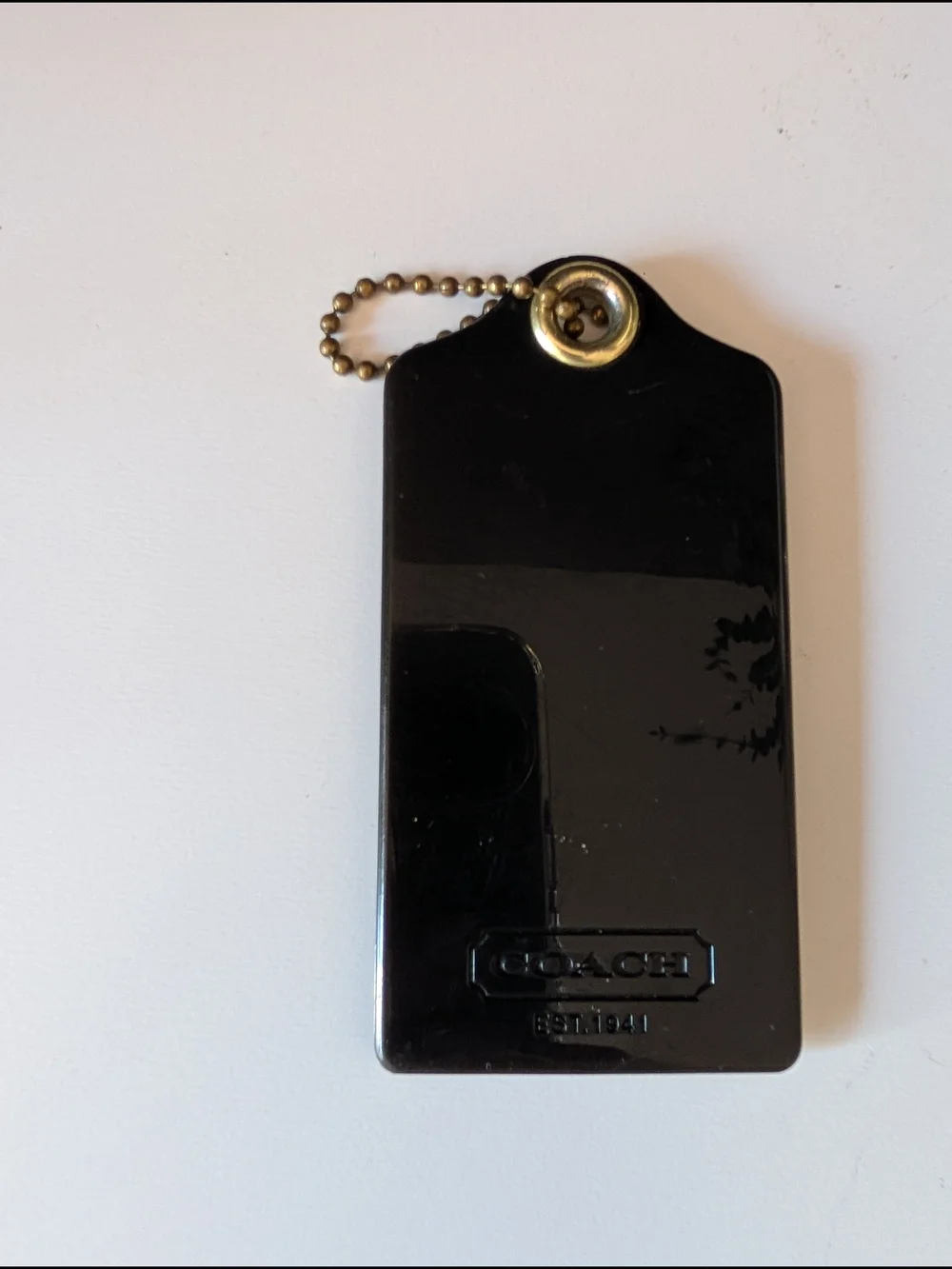 Coach Oversized Black Hard Plastic Hang Tag 3.5” Brass Ball Chain Rare
